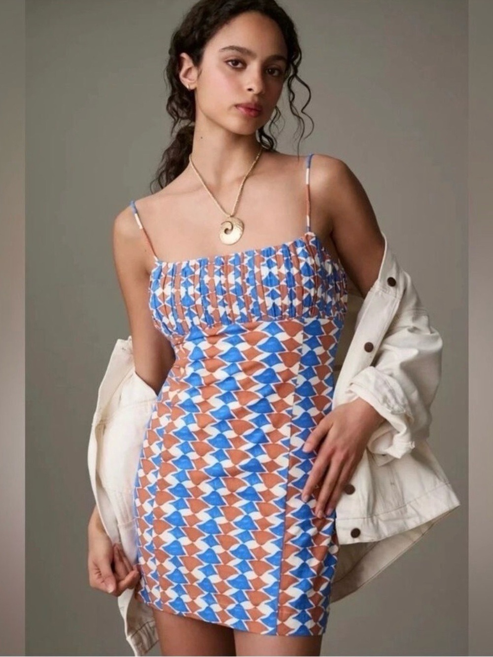 Maeve The Ophelia mini dress Size 2 Anthropologie linen blend geometric print